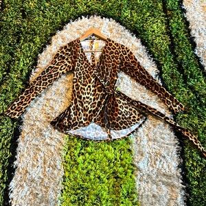 Chic Leopard Print Wrap Around Blouse/Jacket